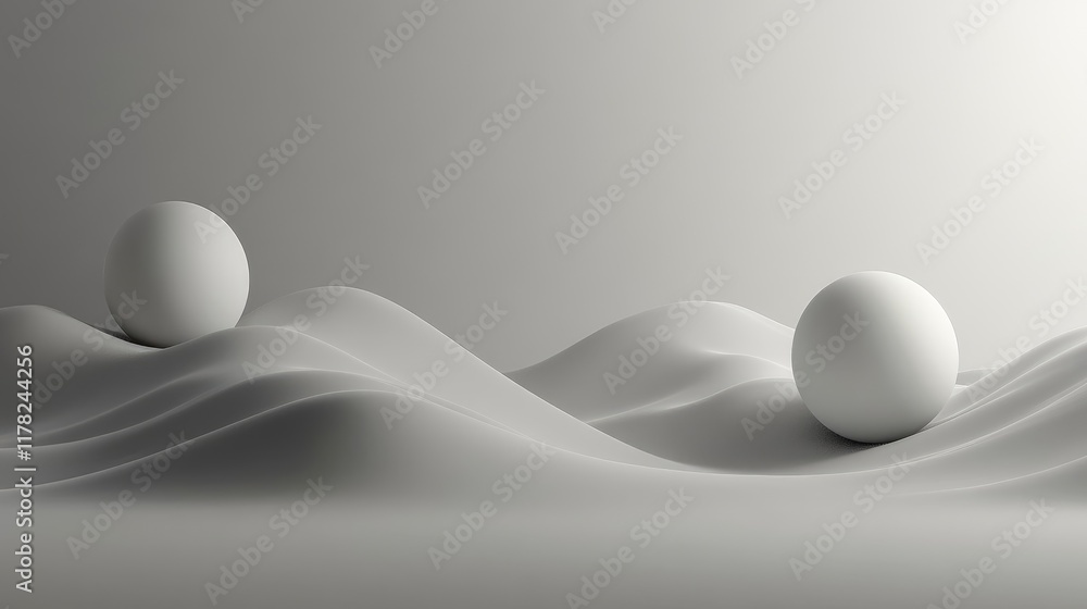 A minimalist landscape with monochrome tones, featuring abstract spheres bathed in chiaroscuro lighting, highlighting light, shadow, and geometric simplicity A minimalist landscape with monochrome tones, featuring abstract spheres bathed in chiaroscuro lighting, highlighting light, shadow, and geometric simplicity