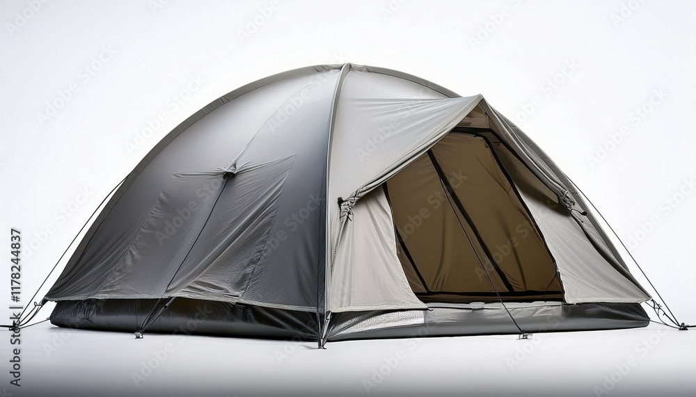 a gray festival tent minimalist design with waterproof coating isolated on white and white background a gray festival tent minimalist design with waterproof coating isolated on white and white background