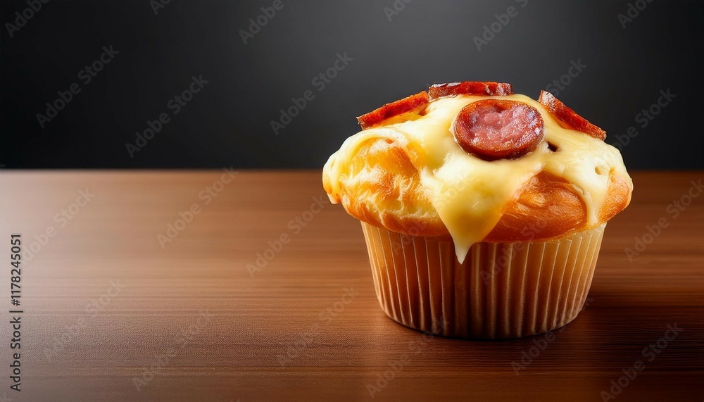 cheese muffin topped with sausage with copy space image place for adding text or design cheese muffin topped with sausage with copy space image place for adding text or design
