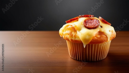 cheese muffin topped with sausage with copy space image place for adding text or design photo