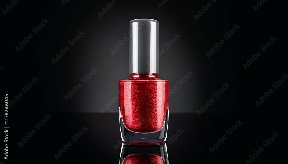 a single bottle of red nail polish on a black background a single bottle of red nail polish on a black background