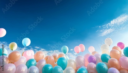 pastel balloons in the sky celebration theme with copy space photo