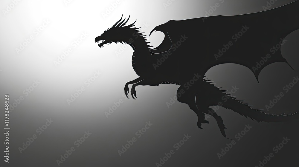 Fototapeta premium A majestic black dragon soars through the air