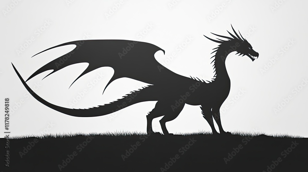 Fototapeta premium Majestic Dragon Silhouette Against Simple Background