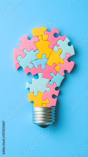 Pastel Jigsaw Puzzle Pieces Forming Lightbulb Shape