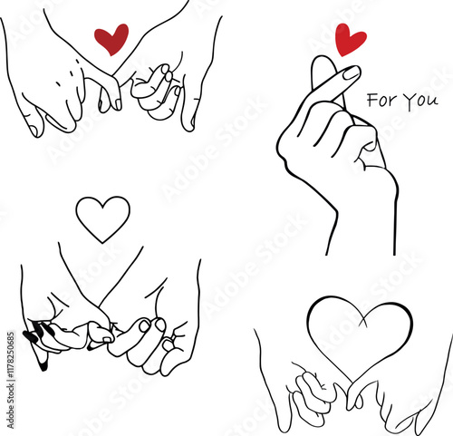 Pack love heart with fingers vector