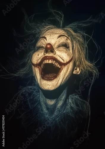 Creepy Clown Laughing Maniacally in Dark Atmosphere
