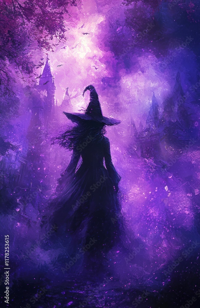 Mysterious Witch Walking in an Enchanted Forest at Night Mysterious Witch Walking in an Enchanted Forest at Night