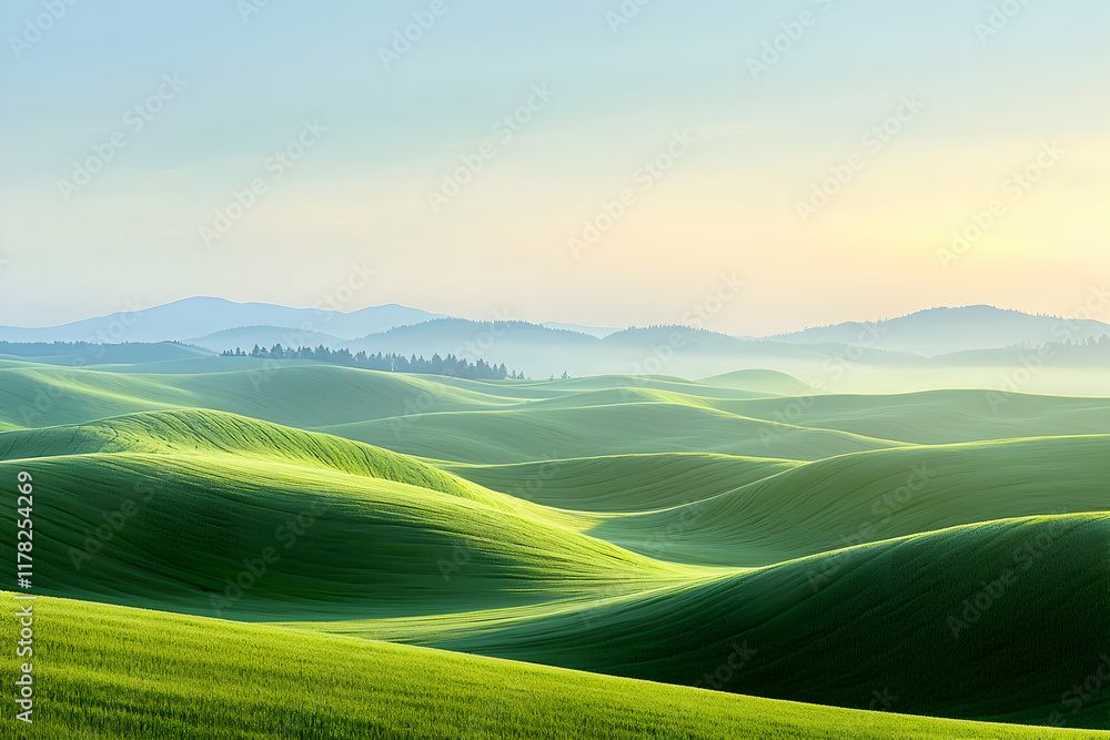 Serene Rolling Hills: A breathtaking panorama of verdant rolling hills bathed in the soft glow of sunrise, evoking a sense of peace and tranquility. Serene Rolling Hills: A breathtaking panorama of verdant rolling hills bathed in the soft glow of sunrise, evoking a sense of peace and tranquility.