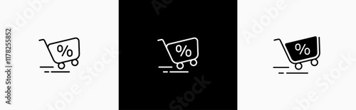 Special offer with fast cart in line style icon. Shopping cart discount promotion in flat style symbol. Price discount tag signs. Promotion price tag vector illustration for apps and website