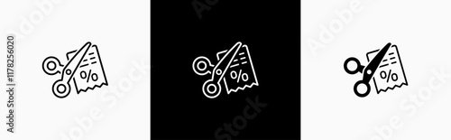 Special offer with scissor cut in line style icon. Discount promotion in flat style symbol. Price discount tag signs. Promotion price tag vector illustration for apps and website