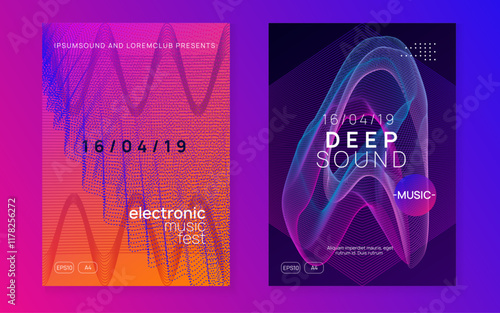 Fest Banner. Nightclub Radio Illustration. Electro Cover. Blue Techno Event. Music Festival Template. Dance Background. Pink Sound Set. Violet Fest Banner