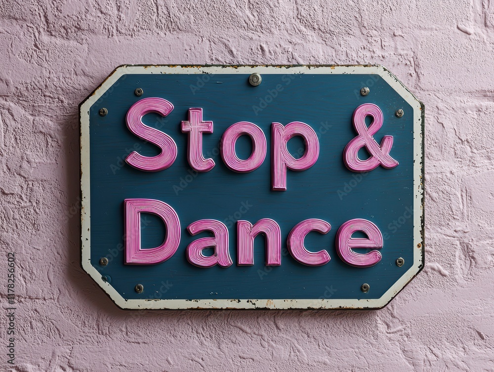 Stop and Dance Sign on Pink Wall Stop and Dance Sign on Pink Wall