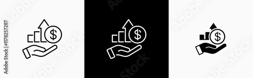 Growing graph in hand line style icon. Growths chart PNG symbol. Profit growing signs vector illustration for apps and website
