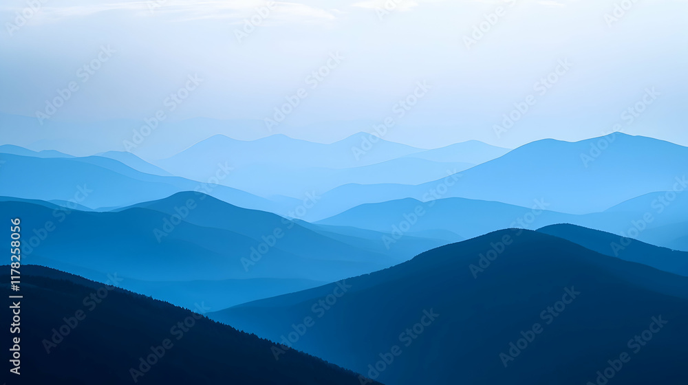 Serene Blue Mountains: A Panoramic Landscape in Subtle Hues Serene Blue Mountains: A Panoramic Landscape in Subtle Hues