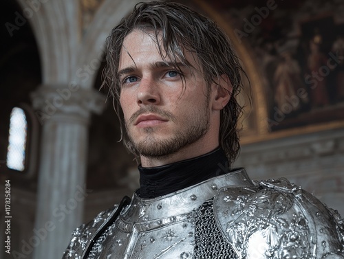 Portrait of a young knight in shining armor