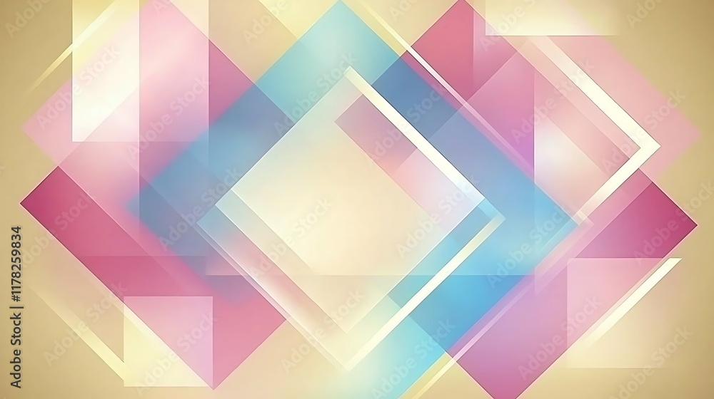 Abstract background with overlapping pastel-colored diamonds and rectangles. Abstract background with overlapping pastel-colored diamonds and rectangles.