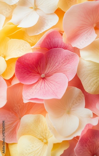 Close-up of the pink and yellow petals on an isolated background, showcasing their intricate details and vibrant colors. This image was created using focus stacking, a technique in macro photography, 