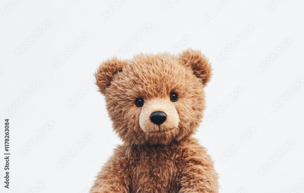 Fototapeta premium Cute brown teddy bear isolated on a white background with copy space, high-resolution photography. 