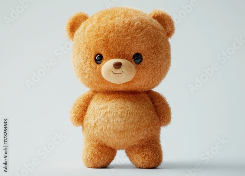 Cute teddy bear toy on a white background with copy space, 3D rendering, studio lighting, high-resolution photography, insanely detailed, fine details, isolated plain, stock photo color grading, light