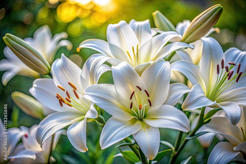 Exquisite close-up of a summer white lily, showcasing its delicate beauty in macro photography. Exquisite close-up of a summer white lily, showcasing its delicate beauty in macro photography.