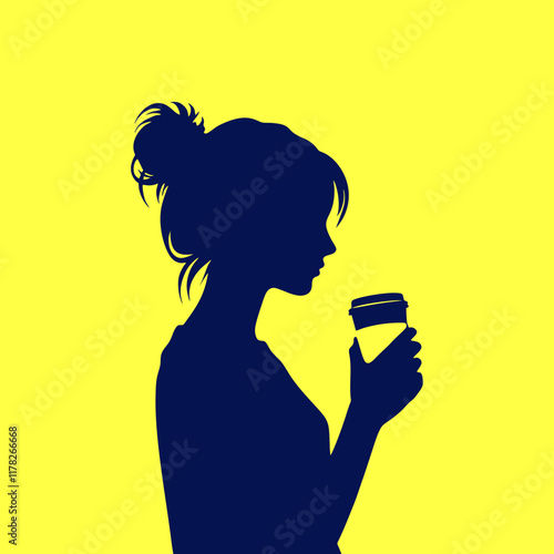  girl drink coffee silhouette	vector logo

