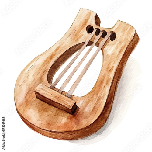 A watercolor drawing of a harp tuning key, isolated on a white background. Harp tuning key vector.
