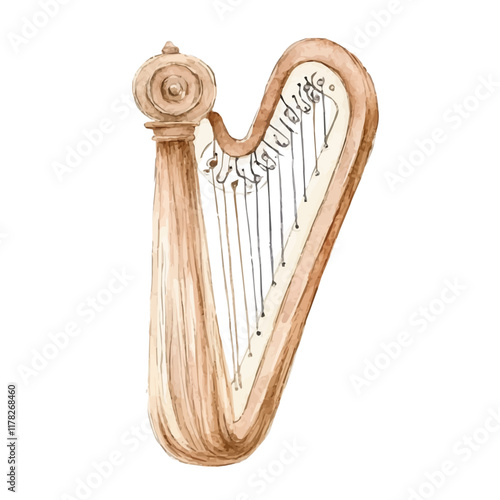 A watercolor drawing of a harp tuning key, isolated on a white background. Harp tuning key vector.
