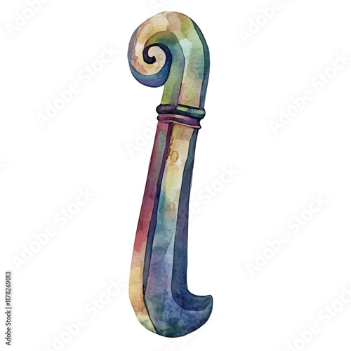 A watercolor clipart of a harp tuning key, isolated on a white background. Harp tuning key vector.
