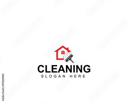 House cleaning service logo design. House with vacuum cleaner vector design. Spring cleaning logotype