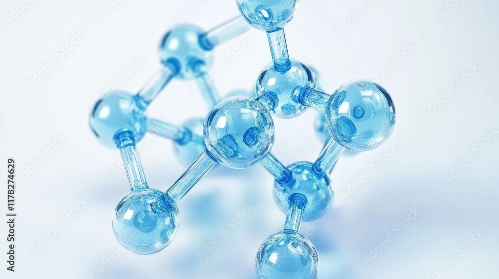 Representation of a molecular structure showcasing interconnected atoms in a vibrant blue color against a light background, demonstrating scientific concepts related to chemistry and molecular Representation of a molecular structure showcasing interconnected atoms in a vibrant blue color against a light background, demonstrating scientific concepts related to chemistry and molecular
