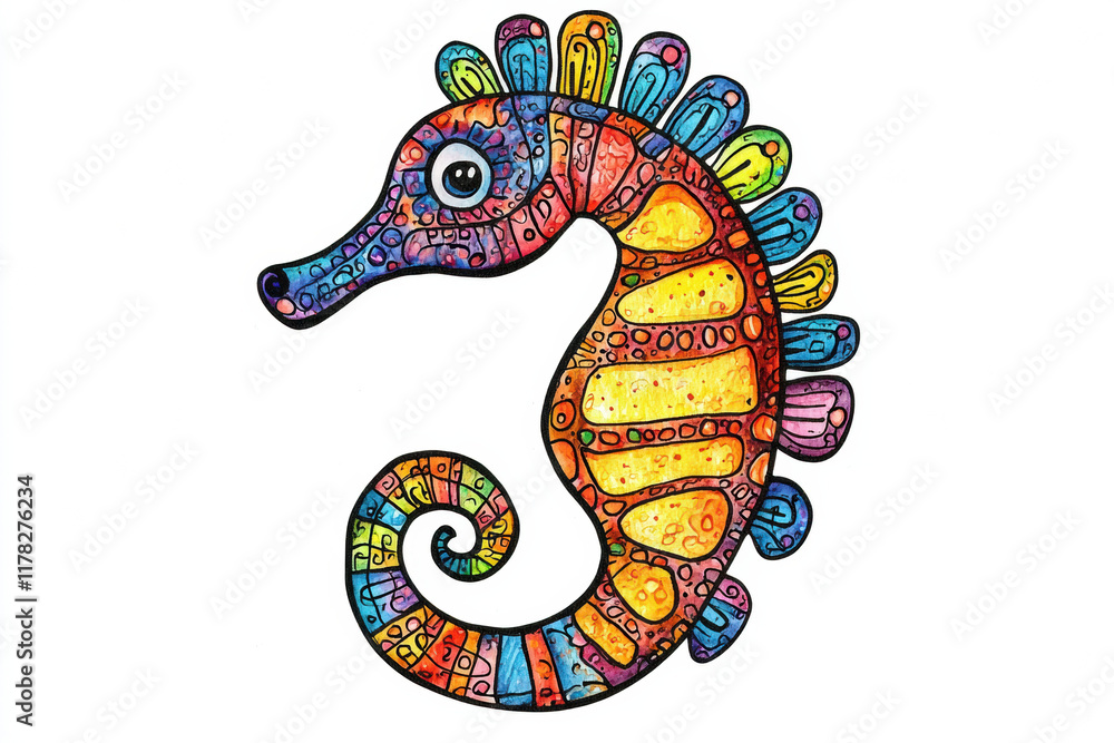 Obraz premium Colorful seahorse illustration with intricate patterns and vibrant hues