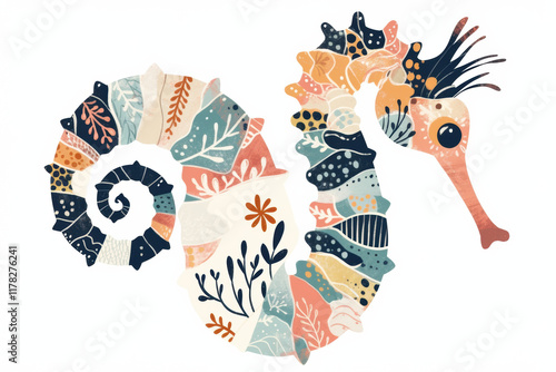 colorful seahorse illustration with intricate patterns and designs photo