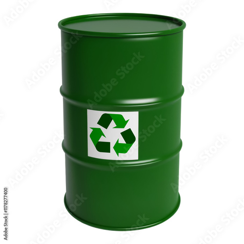 Green Barrel with Recycle sign isolated on transparent background photo