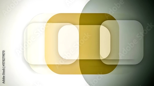 Abstract geometric shapes overlap, creating a modern and stylish design with varying shades of gold and green.