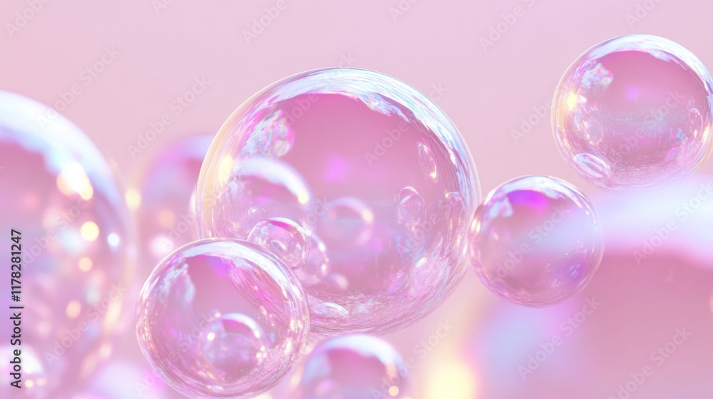 Iridescent Bubbles Float on a Pink Background Iridescent Bubbles Float on a Pink Background