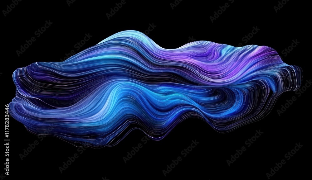 Abstract blue and purple flowing wave on black background. Abstract blue and purple flowing wave on black background.