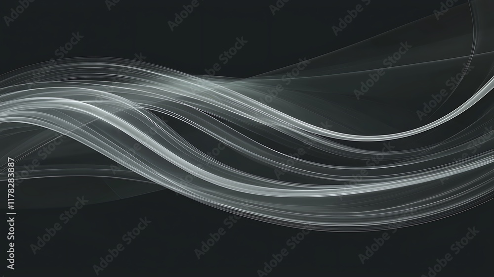 Abstract grayscale flowing wave lines on dark background. Abstract grayscale flowing wave lines on dark background.