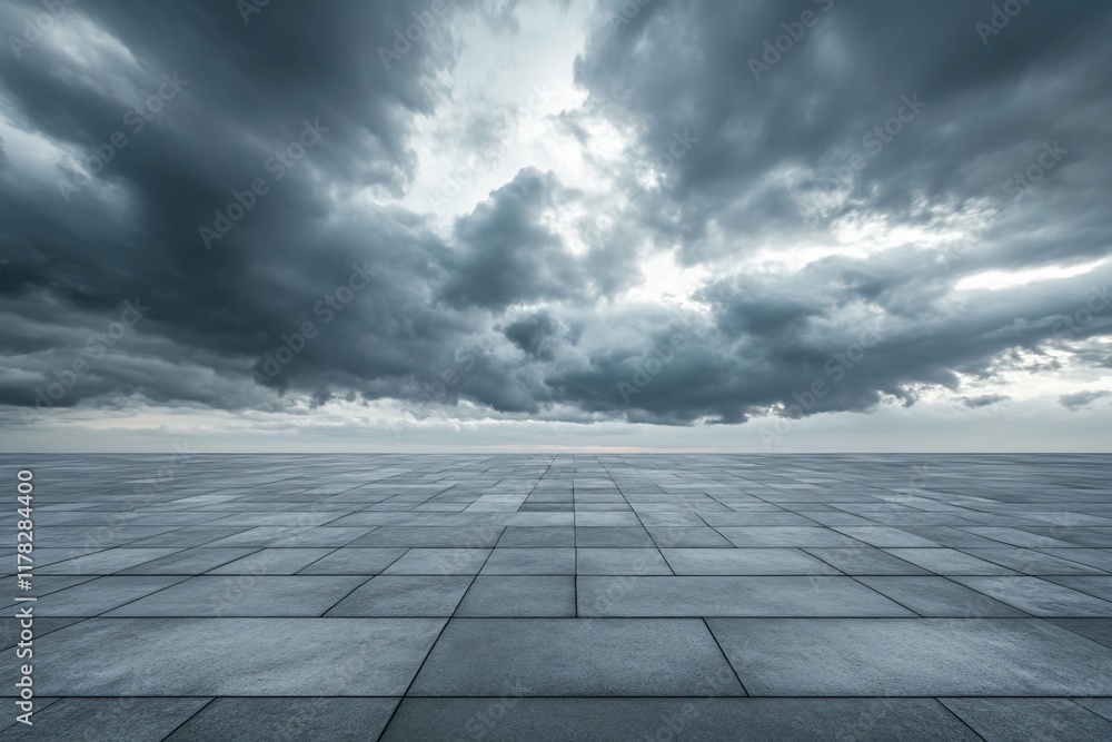 Dramatic sky over empty plaza. Dramatic sky over empty plaza.