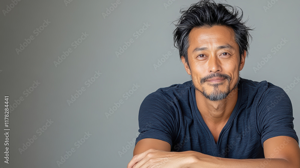 contemplative Asian man with thoughtful expression, wearing casual shirt contemplative Asian man with thoughtful expression, wearing casual shirt