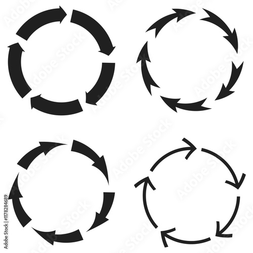 Circular process flow. Rotating arrows symbol. Curved motion icon. Minimal vector graphic.