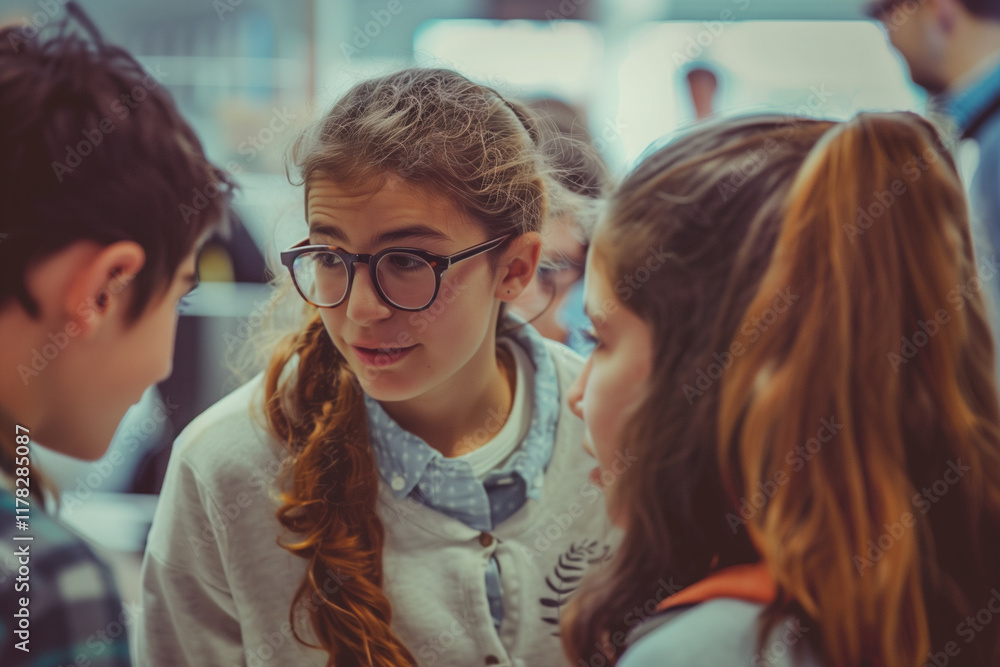 Teacher talking to student making learning enjoyable and fun while sparking curiosity. Modern school education. Teacher talking to student making learning enjoyable and fun while sparking curiosity. Modern school education.