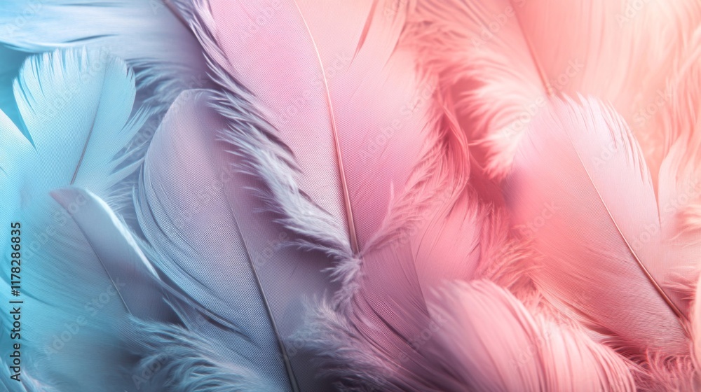 Fototapeta premium Soft Pastel Pink And Blue Bird Feathers