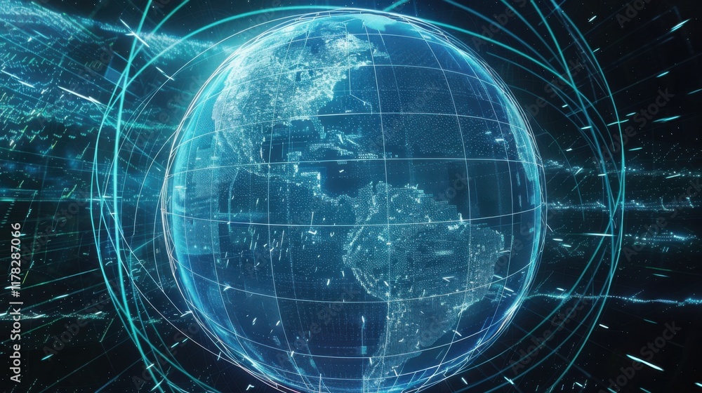Obraz premium Exploring Global Information with Internet Technology on Notebook