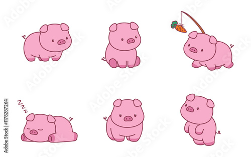 Cute, adorable pig animal character illustration