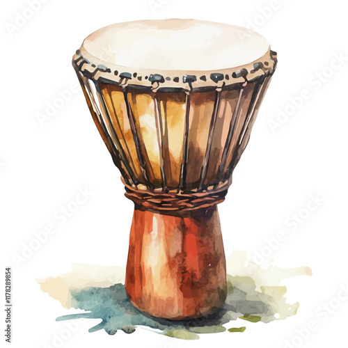 A watercolor vector of a hand drum, isolated on a white background. Hand drum vector.
