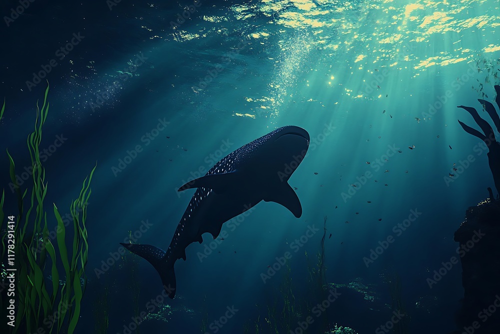 Fototapeta premium Whale Shark Underwater Majesty: A Deep Ocean Encounter