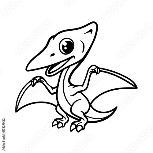 fun pterodactyl dinosaur cartoon character isolated drawing line art style sketch classic vintage design illustration