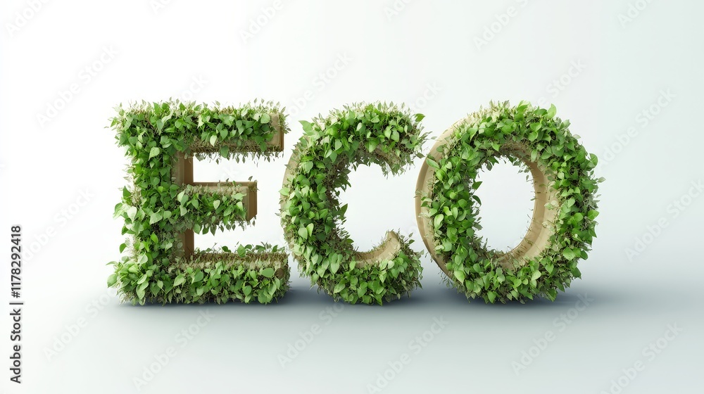 Eco-Friendly Green Letters Made of Leaves and Plants Eco-Friendly Green Letters Made of Leaves and Plants