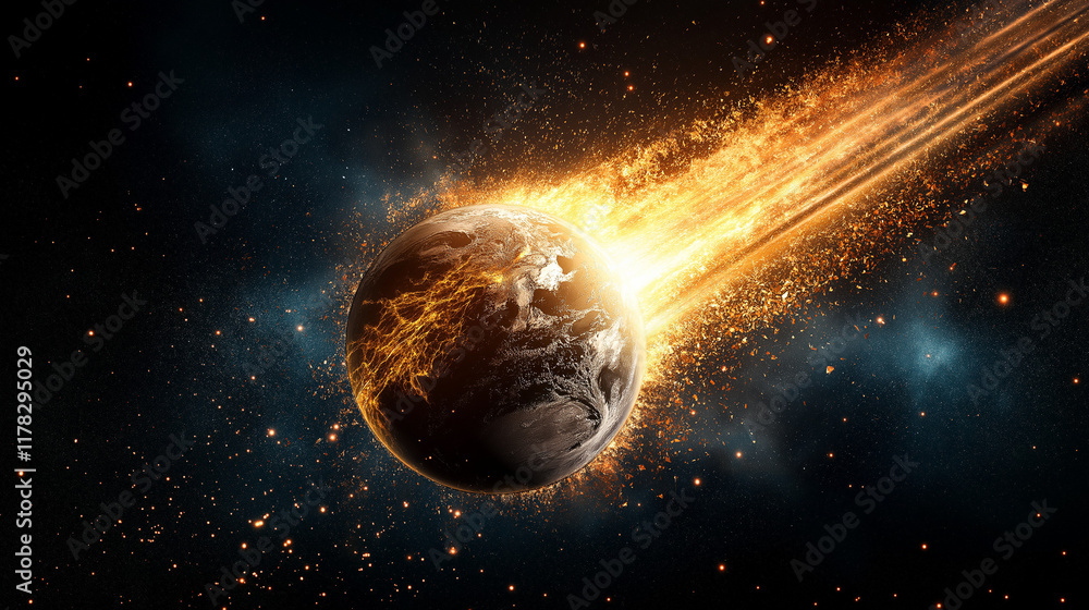 Obraz premium Fiery Comet Impacting Earth 